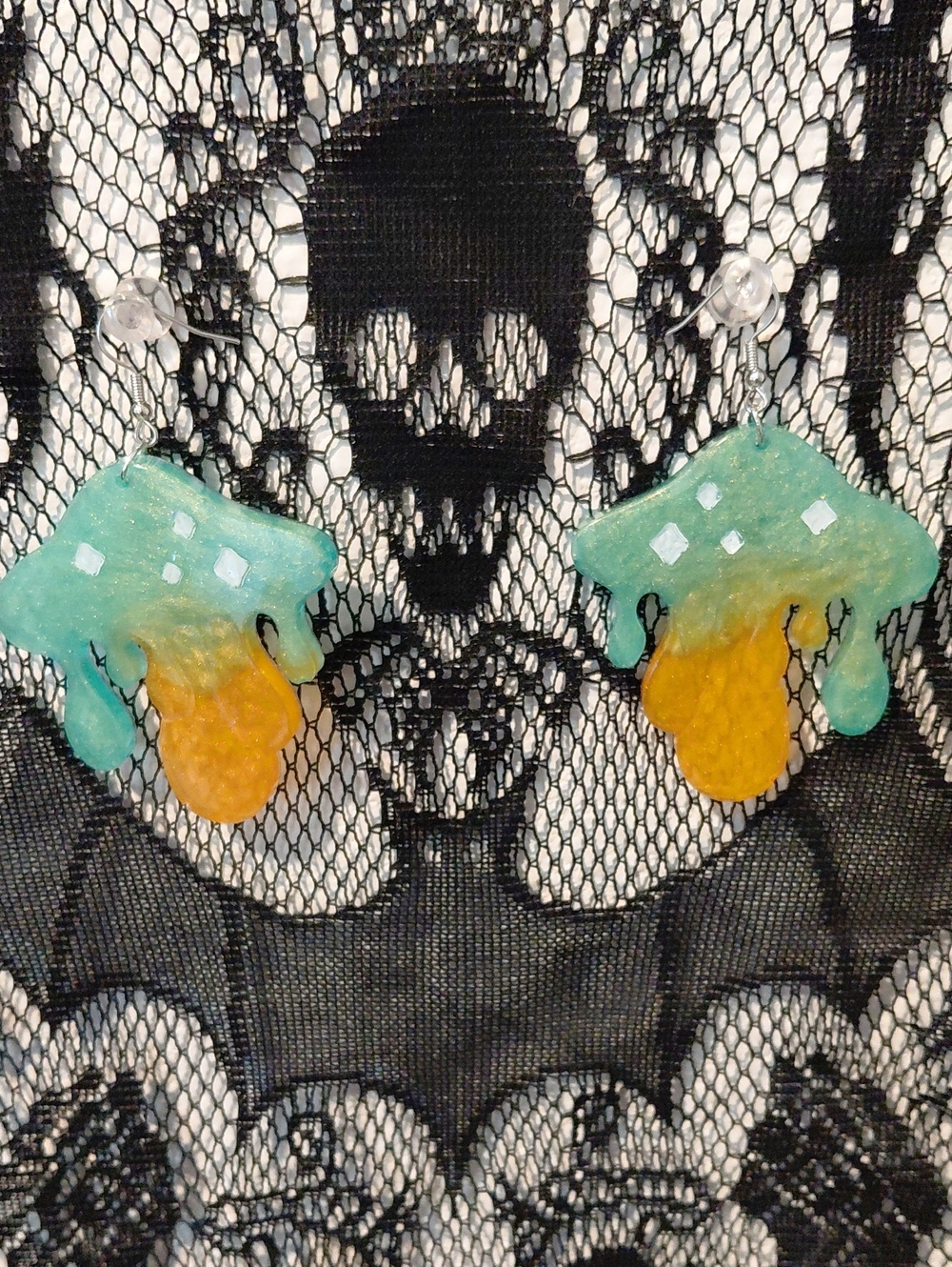 Handmade Drip Earrings in Aqua and Amber
